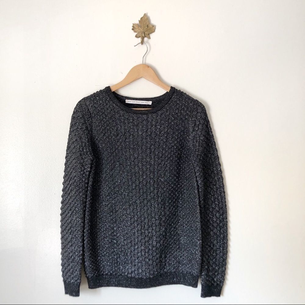 Grunge Goth & Other Stories Crewneck textured Metallic sweater XS preowned